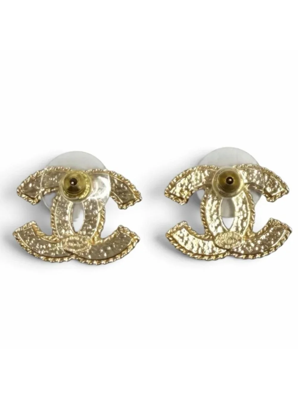 Chanel CC Logo Metal Earrings Gold Black